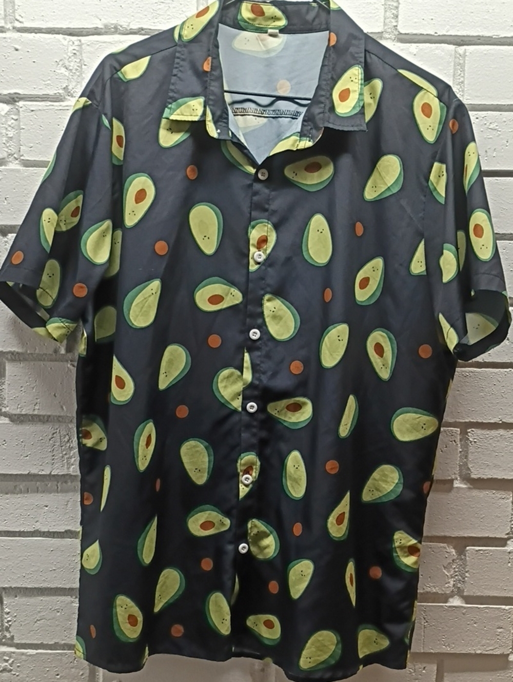 SHEIN Navy Short-Sleeve Button-Down Shirt with Green Avocado Print Size XXL